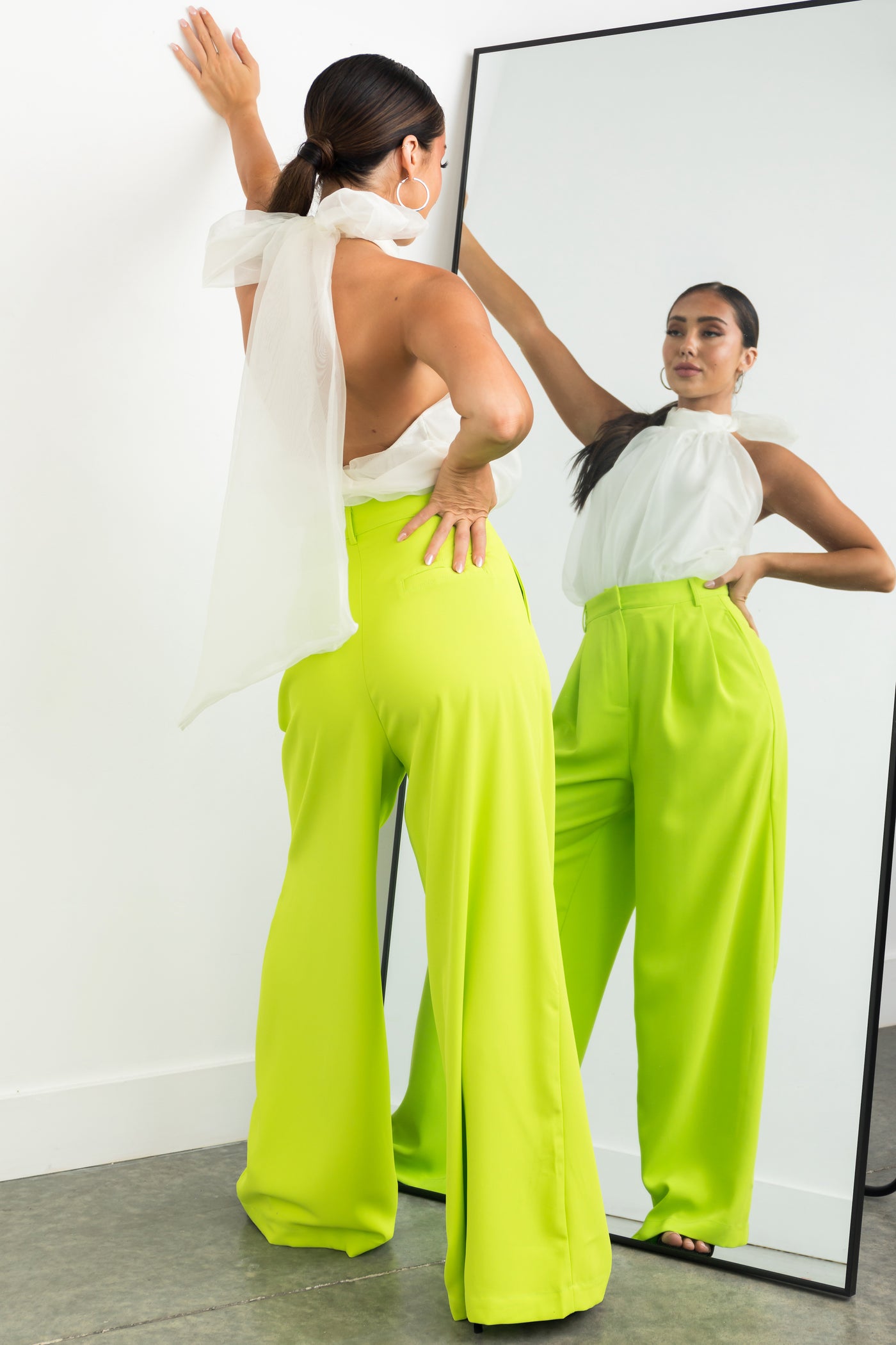 Lime High Waisted Wide Leg Woven Pants