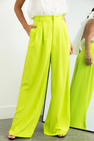 Lime High Waisted Wide Leg Woven Pants