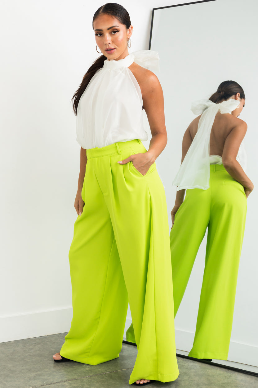 Lime High Waisted Wide Leg Woven Pants