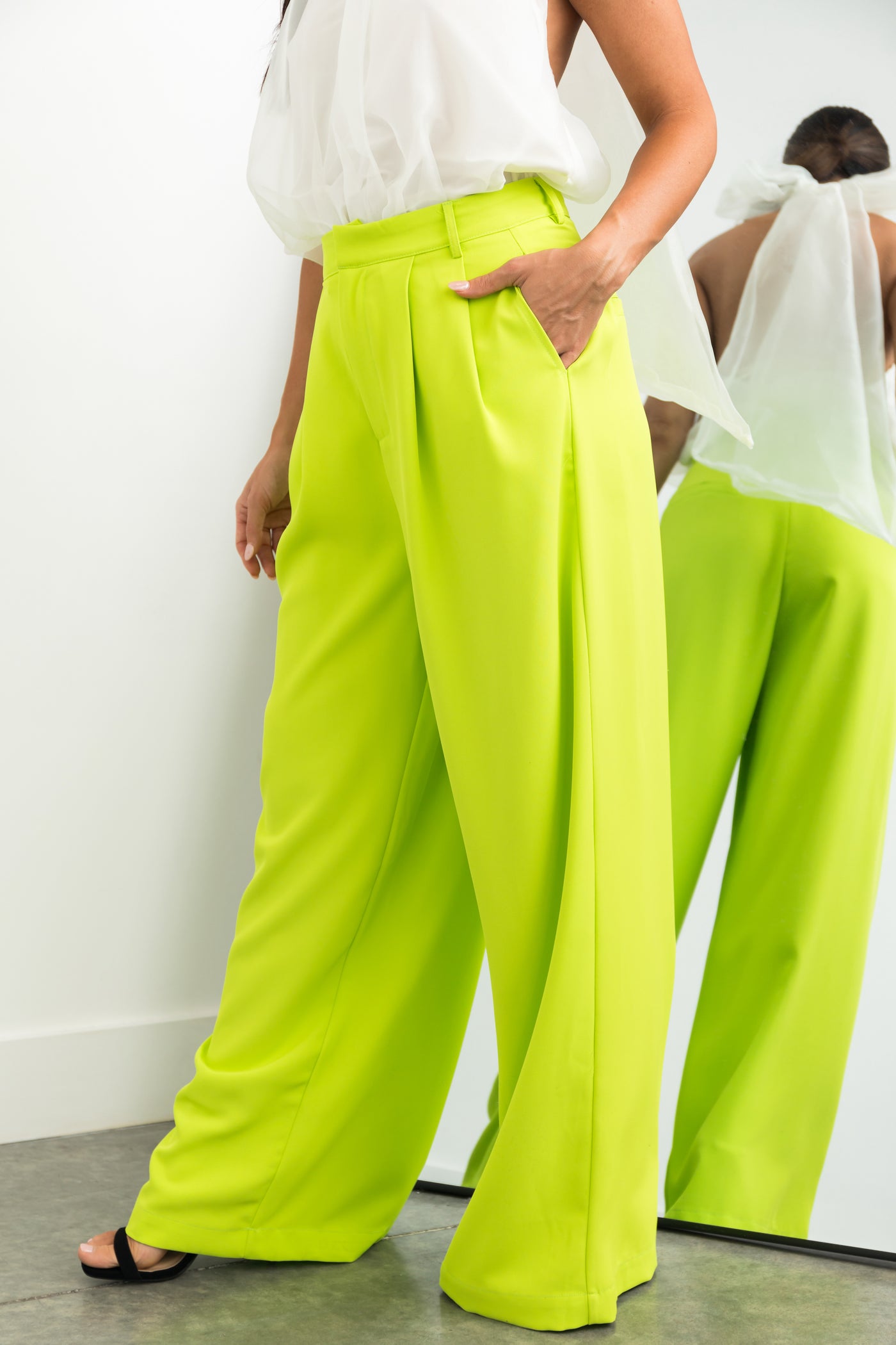 Lime High Waisted Wide Leg Woven Pants