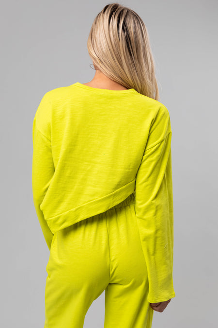 Lime Long Sleeve Top and Wide Leg Pants Set