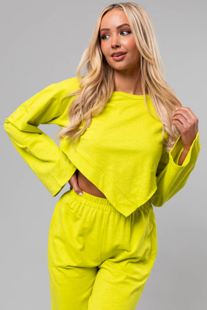 Lime Long Sleeve Top and Wide Leg Pants Set