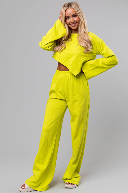 Lime Long Sleeve Top and Wide Leg Pants Set