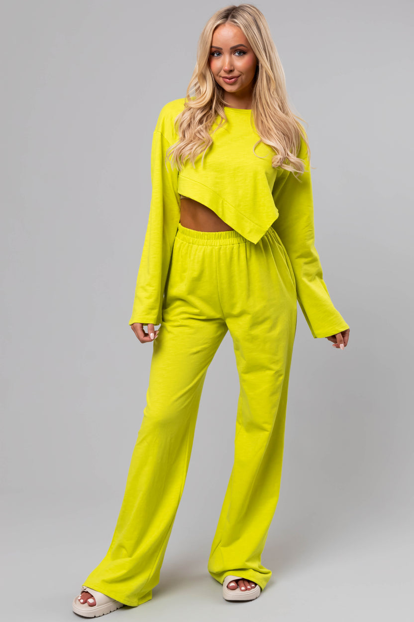 Lime Long Sleeve Top and Wide Leg Pants Set