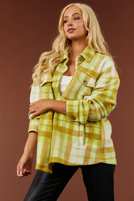 Lime Plaid Super Soft Fuzzy Shacket