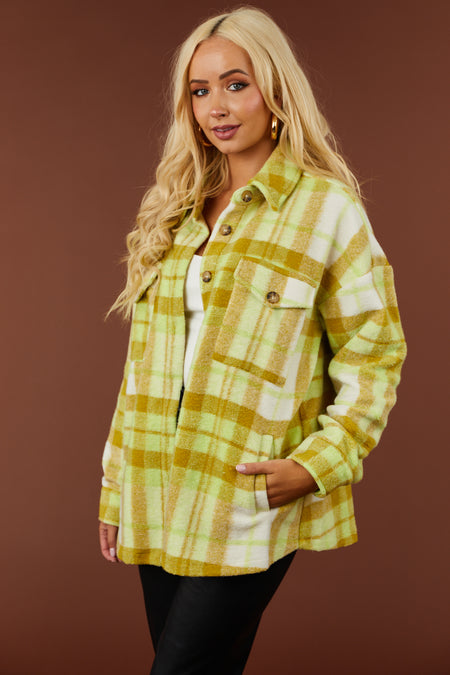 Lime Plaid Super Soft Fuzzy Shacket