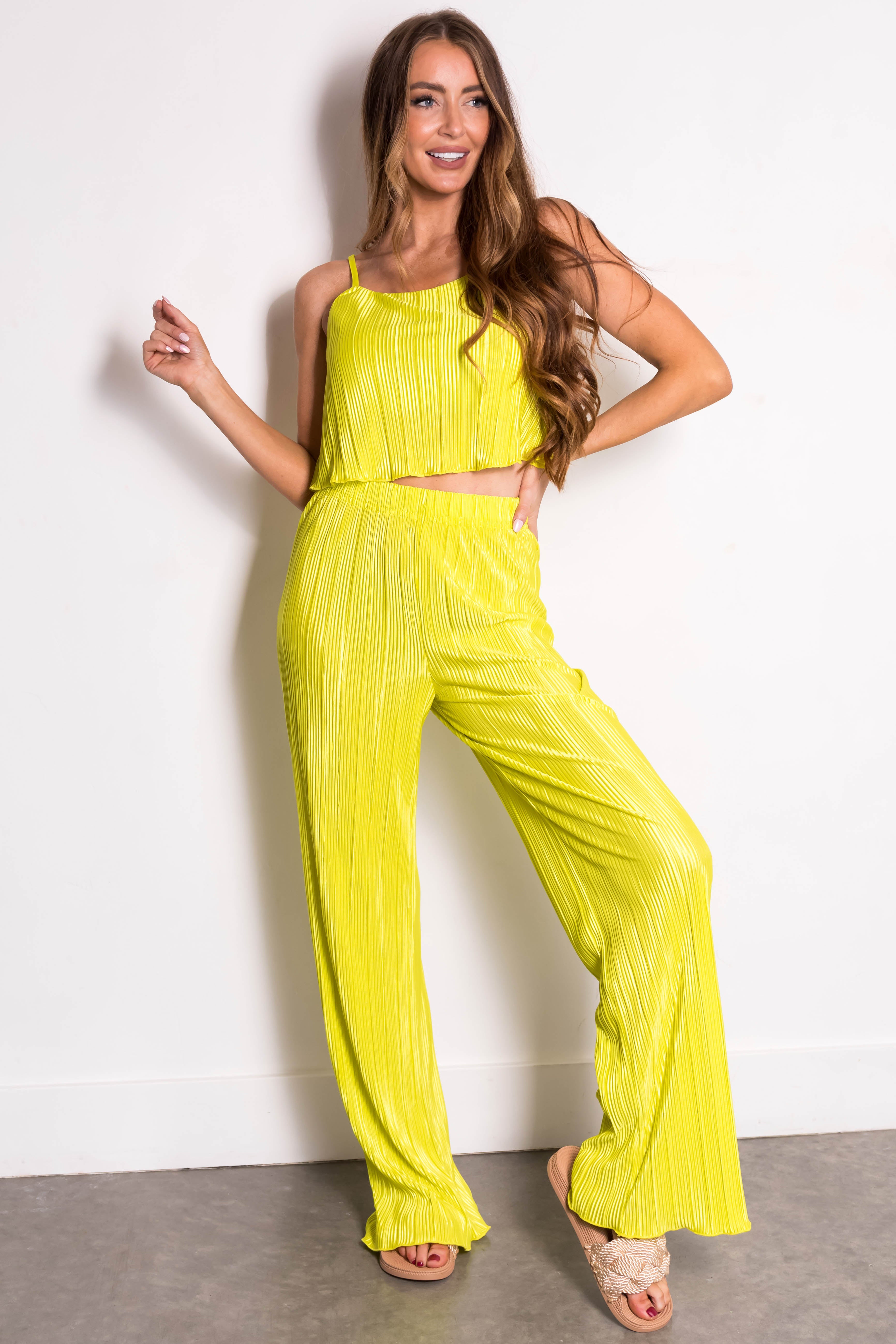 Lime Plisse Sleeveless Top and Pants Set | Lime Lush Boutique