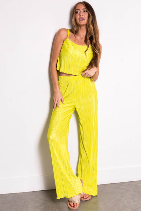 Lime Plisse Sleeveless Top and Pants Set