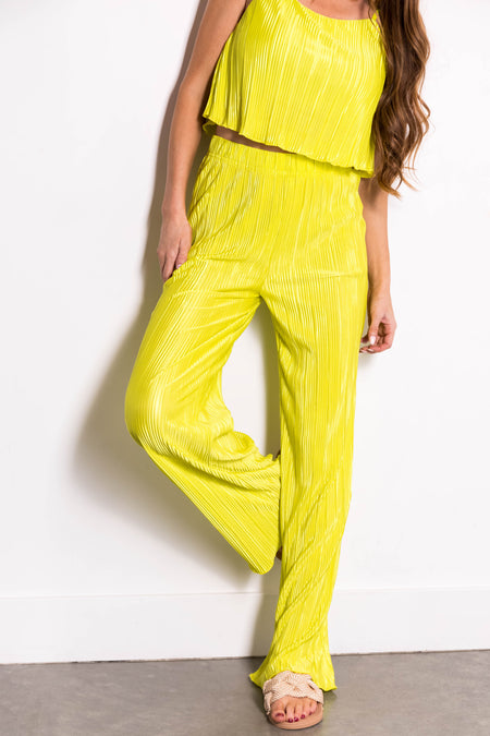 Lime Plisse Sleeveless Top and Pants Set