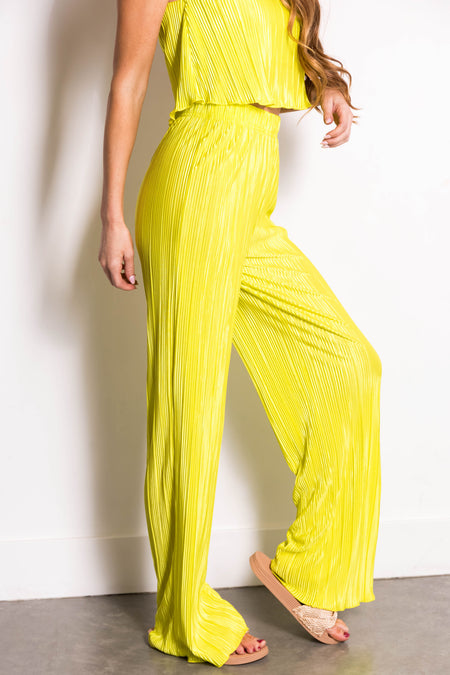 Lime Plisse Sleeveless Top and Pants Set