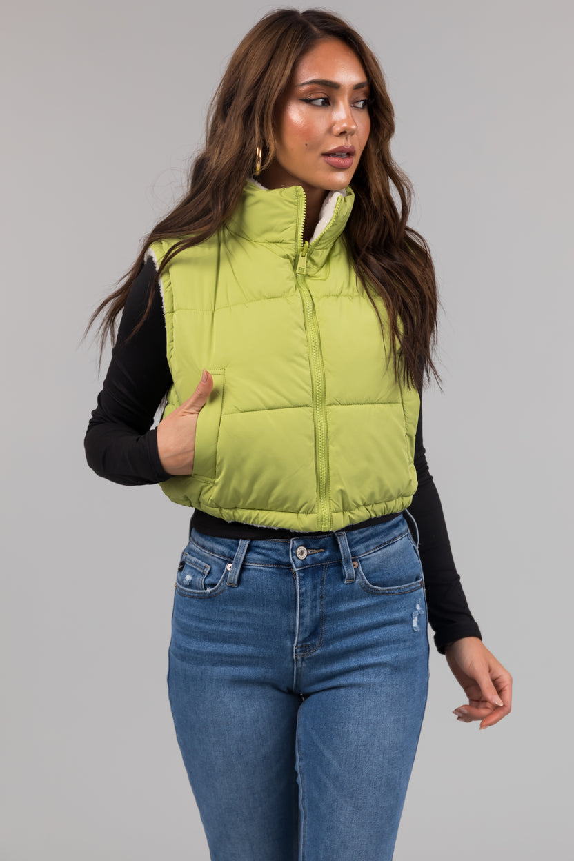 Lime Reversible Zip Up Puffer Vest