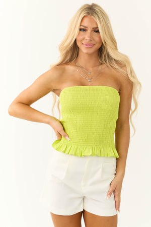 Lime Smocked Lettuce Trim Strapless Top