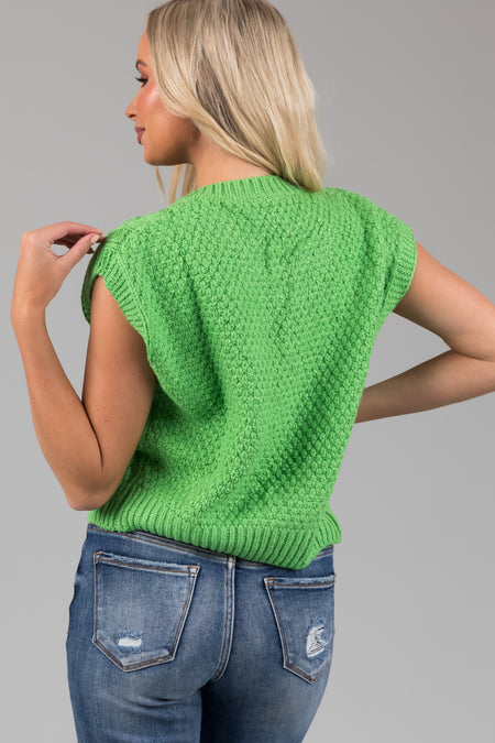 Lime Thick Cable Knit Button Sweater Vest