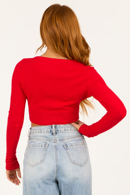 Lipstick Cashmere Cropped Button Up Top