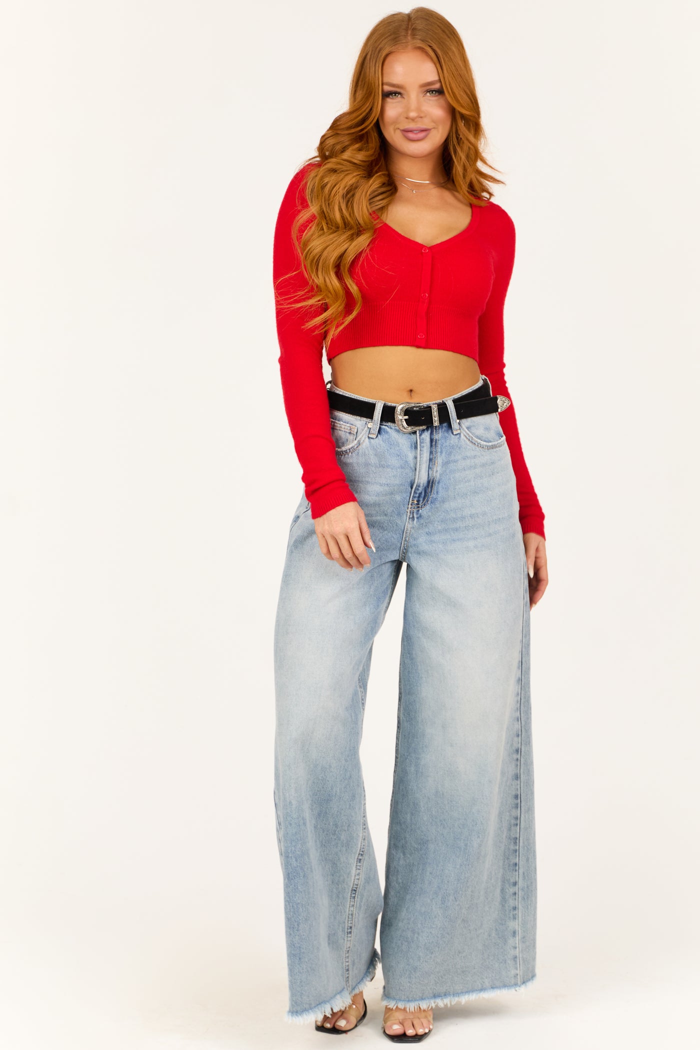 Lipstick Cashmere Cropped Button Up Top