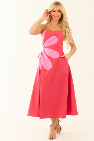 Lipstick Cut Out Side Flower Detail Maxi Dress