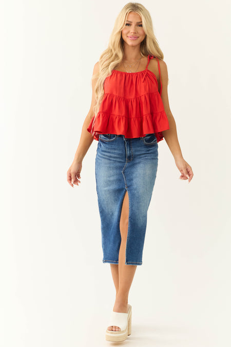 Lipstick Flowy Ruffle Tiered Sleeveless Top