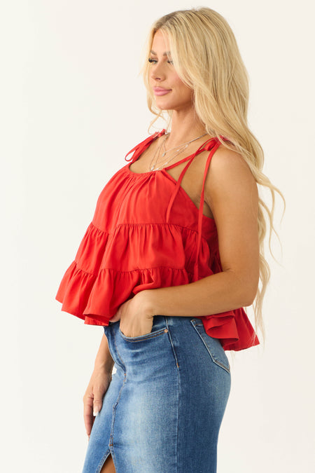 Lipstick Flowy Ruffle Tiered Sleeveless Top