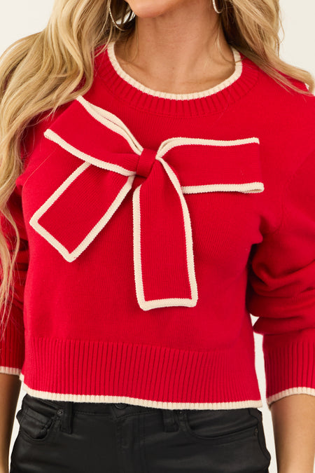 Lipstick Front Bow Detail Long Sleeve Sweater