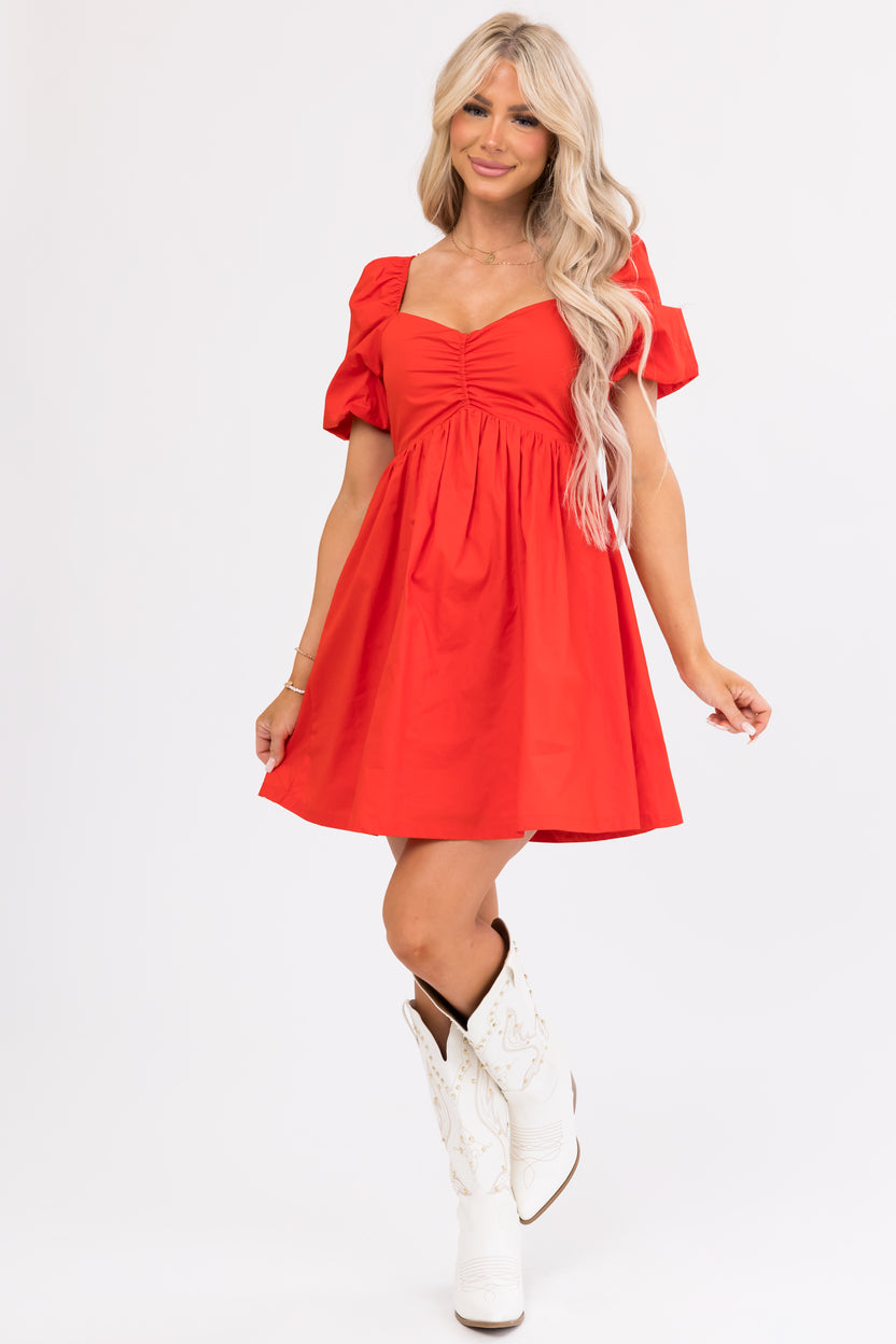 Lipstick Half Puff Sleeve Mini Dress