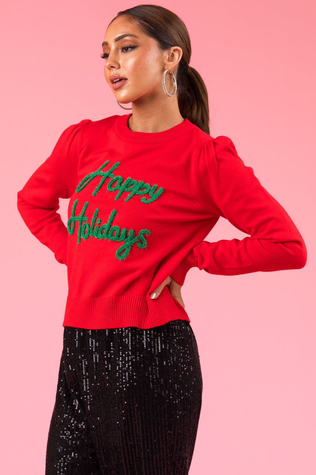 Lipstick 'Happy Holidays' Sparkle Knit Sweater & Lime Lush