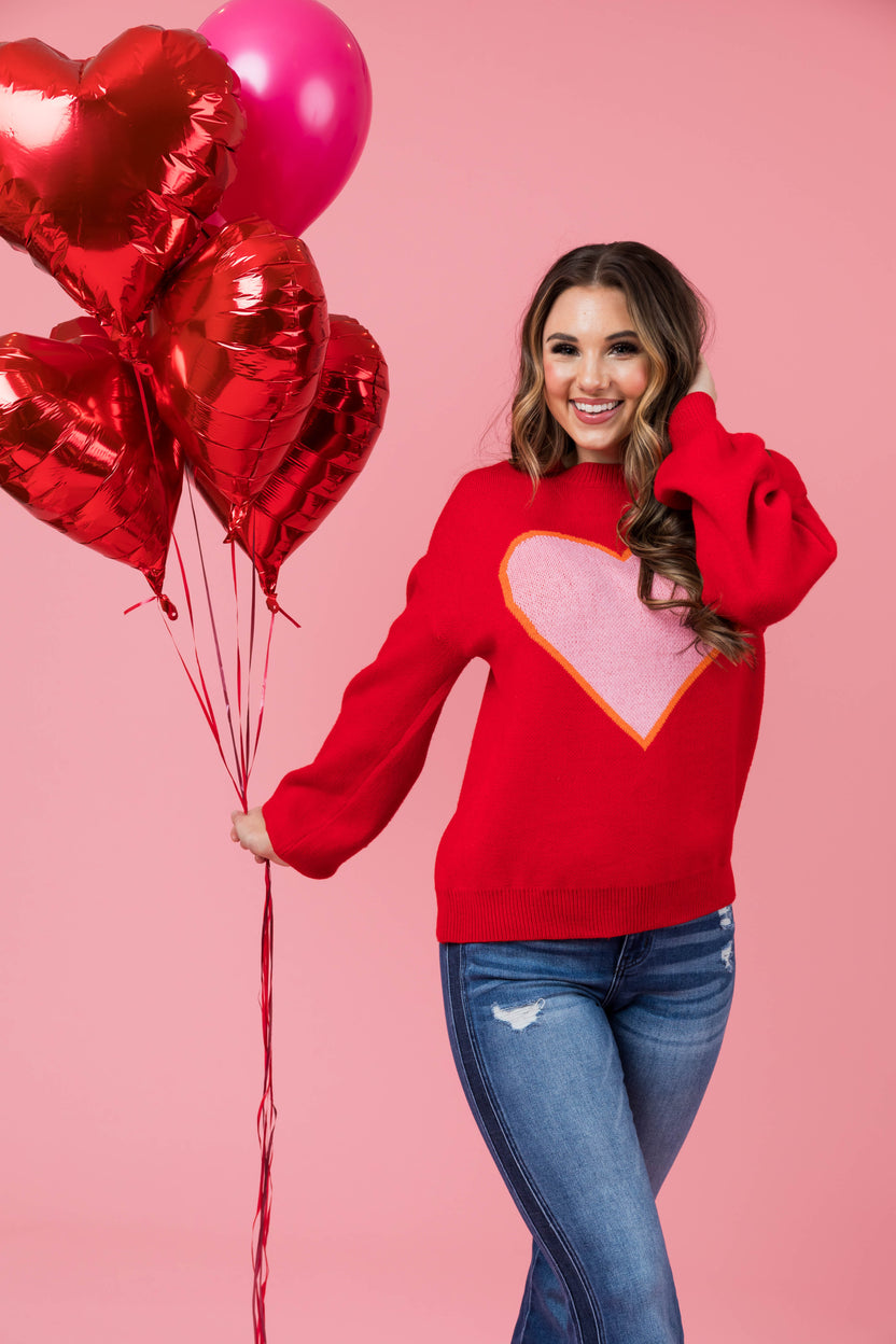 Lipstick Heart Graphic Long Sleeve Sweater