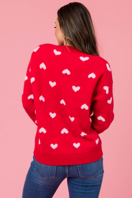 Lipstick Heart Print Soft Knit Sweater