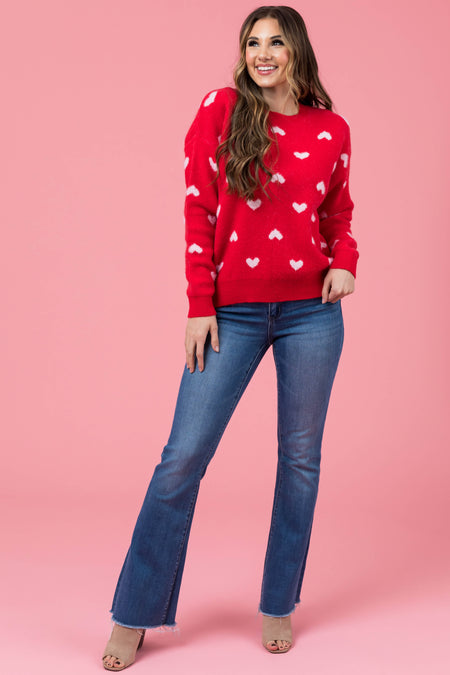 Lipstick Heart Print Soft Knit Sweater