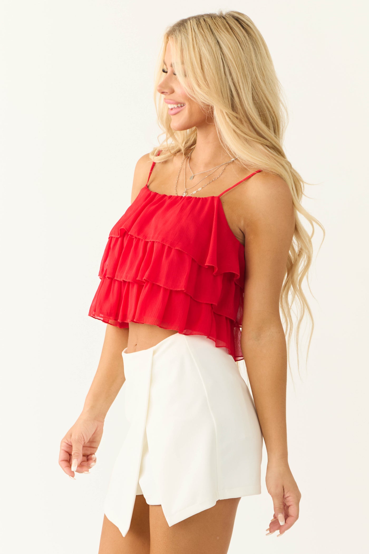 Lipstick Layered Ruffle Tank Top