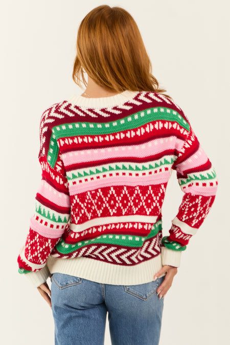 Lipstick Multicolor Patterned Striped Sweater