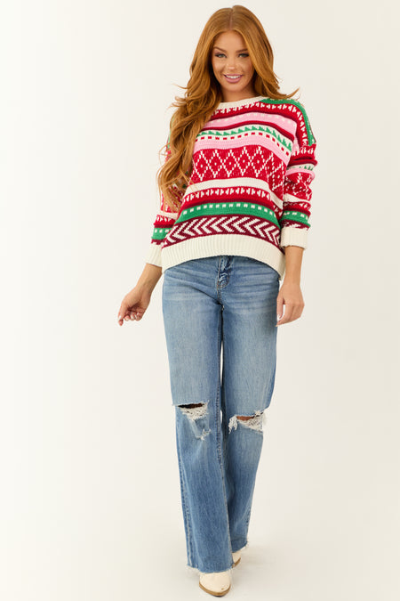 Lipstick Multicolor Patterned Striped Sweater