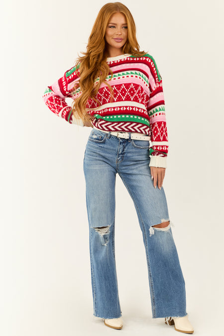 Lipstick Multicolor Patterned Striped Sweater