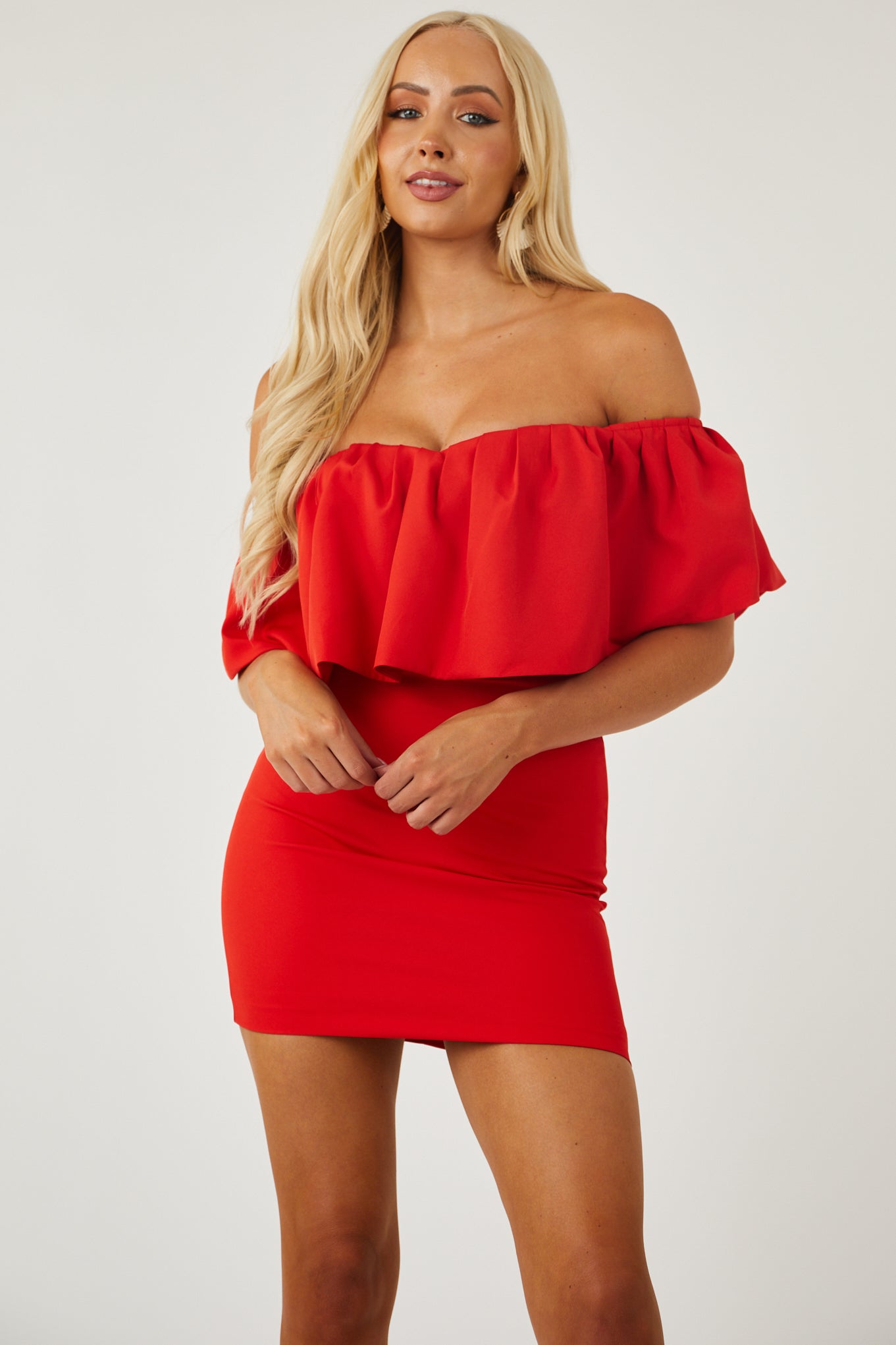 Lipstick Off Shoulder Ruffle Mini Dress | Lime Lush Boutique