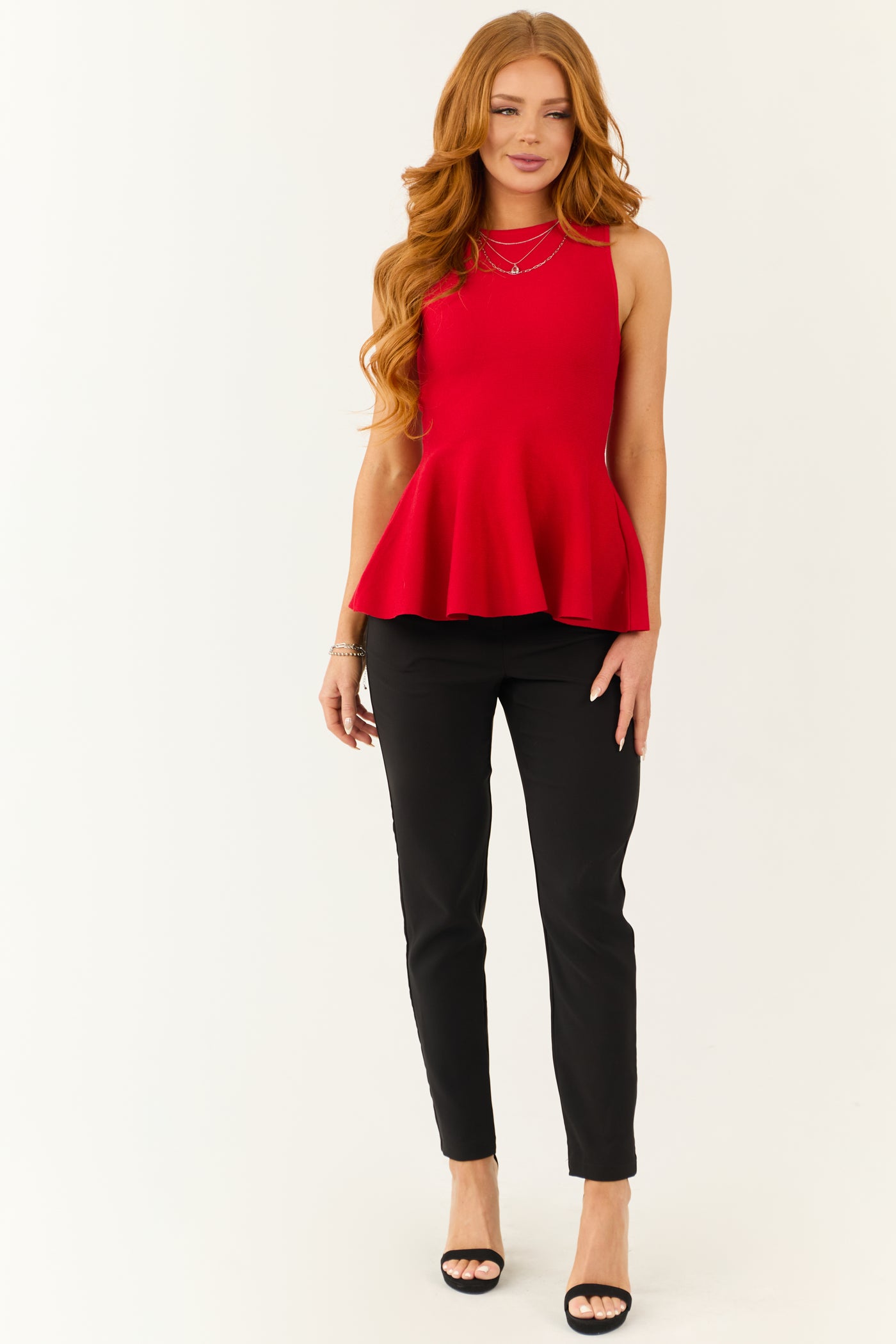 Lipstick Peplum Ribbed Knit Tank Top