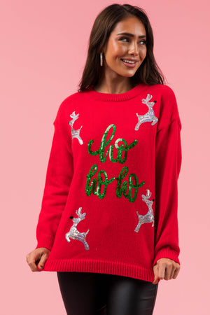 Lipstick Sequin 'Ho Ho Ho' Christmas Sweater