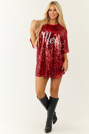 Lipstick Sequin 'Merry' Short Tee Shirt Dress