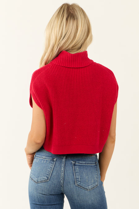 Lipstick Turtleneck Cap Sleeve Sweater Top