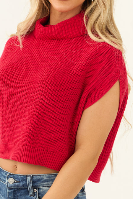 Lipstick Turtleneck Cap Sleeve Sweater Top