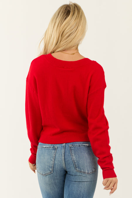 Lipstick Wide V Neck Cashmere Sweater