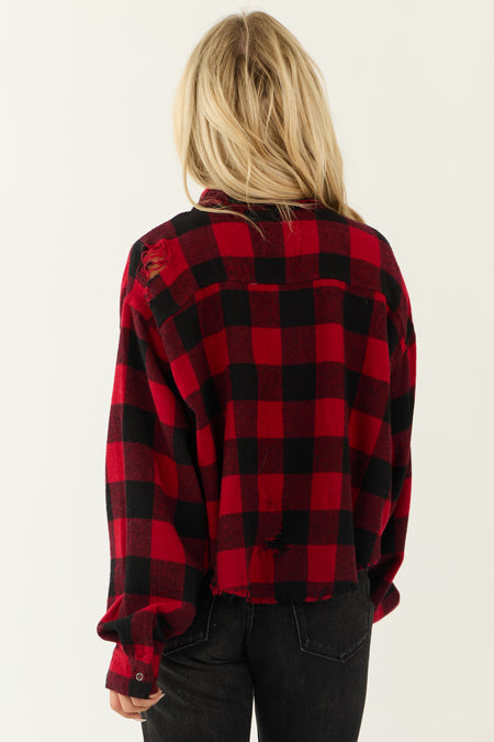 Lipstick and Black Buffalo Plaid Distressed Shirt