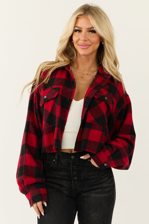 Lipstick and Black Buffalo Plaid Distressed Shirt