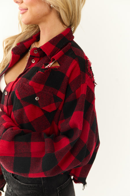 Lipstick and Black Buffalo Plaid Distressed Shirt