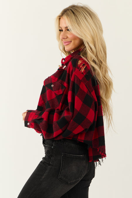 Lipstick and Black Buffalo Plaid Distressed Shirt