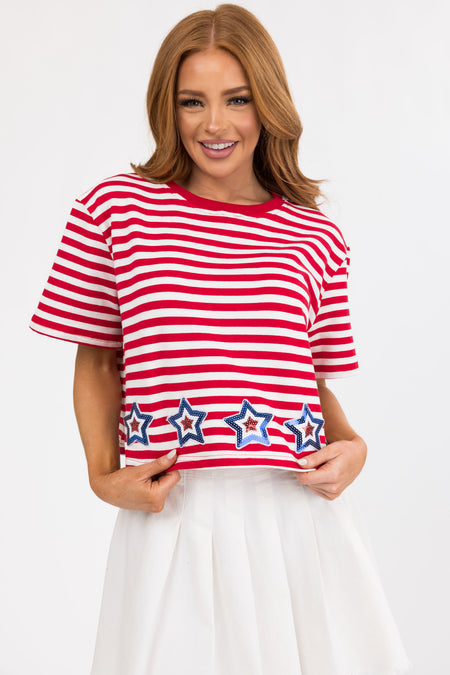 Lipstick and Ivory Stars and Stripes Print Top