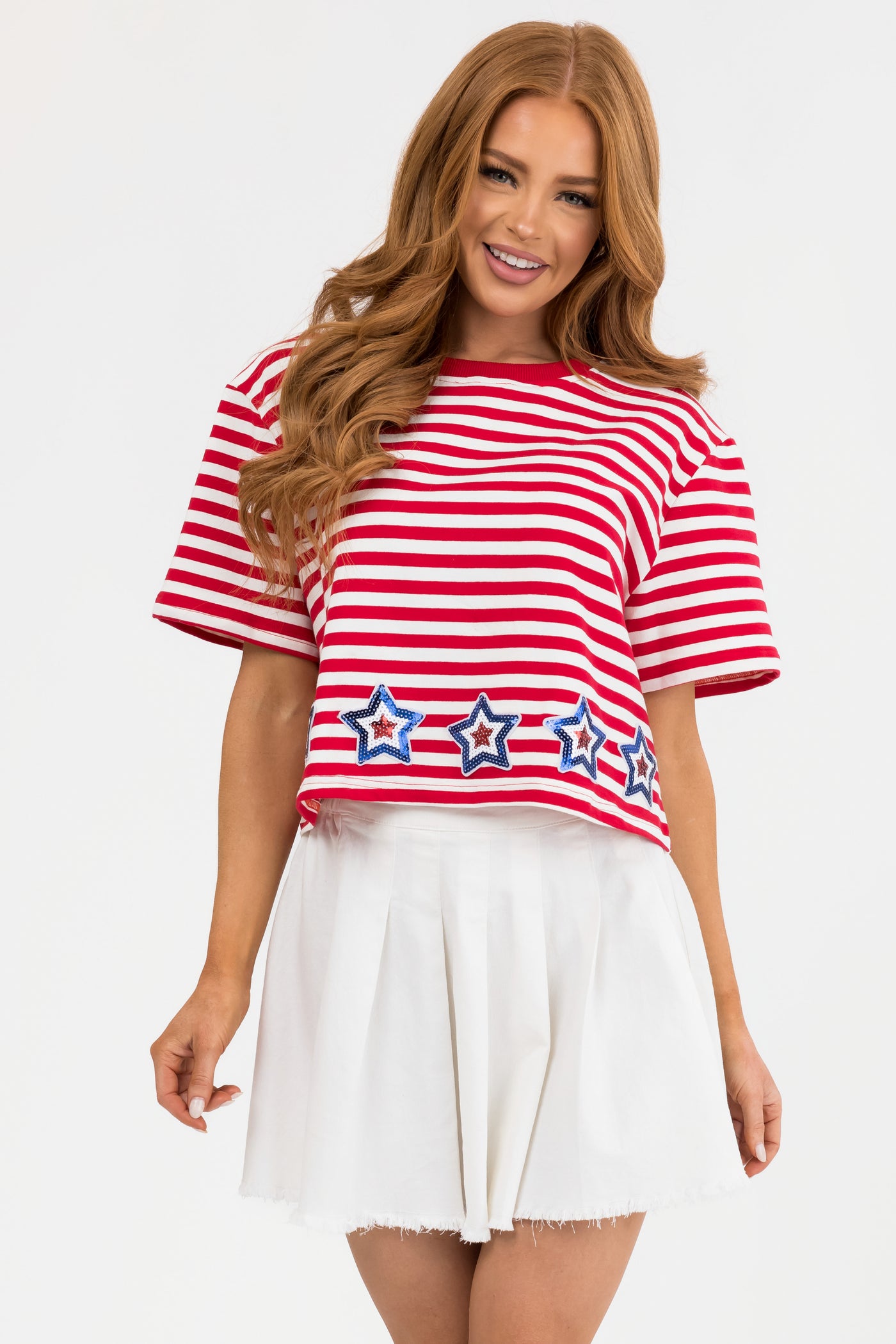 Lipstick and Ivory Stars and Stripes Print Top