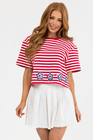 Lipstick and Ivory Stars and Stripes Print Top