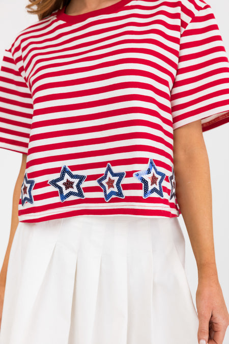 Lipstick and Ivory Stars and Stripes Print Top