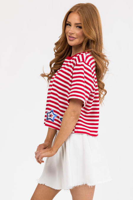 Lipstick and Ivory Stars and Stripes Print Top