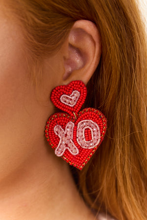 Lipstick XO Heart Dangle Earrings