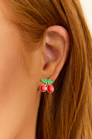 Lipstick and Jade Epoxy Cherry Stud Earrings